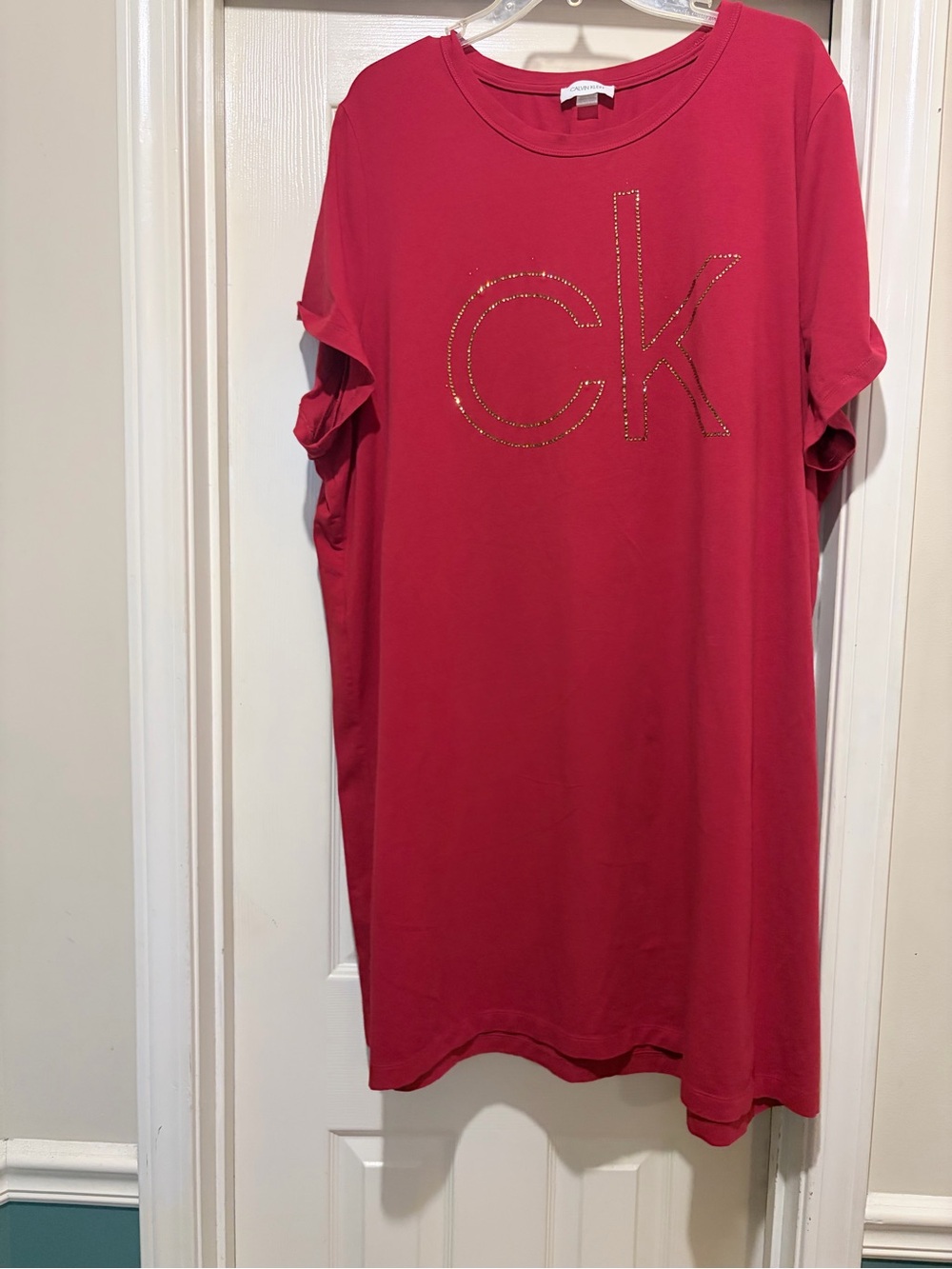 Calvin Klein Pink Rhinestone CK Midi Dress